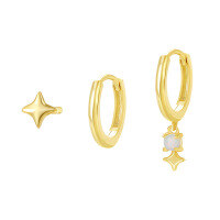 wholesale S925 Sterling Silver Minimalist Star Earrings With Simple Hoop Design, Elegant And Versatile European-style Ear Accessories-Single three-piece set 925 silver