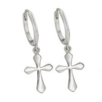 wholesale S925 Sterling Silver Cross Ear Hoop Ear Clasp, Fashionable Minimalist Personality Trend High-End Sense Daily Versatile Earrings-Platinum 925 silver