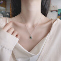 wholesale S925 sterling silver pink and green square sugar-shaped zirconia necklace, fashionable and versatile for commuting, lightweight luxury style, elegant collarbone chain-0-0