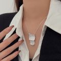 wholesale S925 Sterling Silver Unique Heavy Textured Square Pendant Necklace for Women, New Minimalist Style Collarbone Chain-0-0