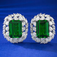 wholesale S925 Sterling Silver New European and American Luxury Set 10*14mm Nano Green Earrings Cross-Border AliExpress Style-E381 Green Diamond 925 Silver