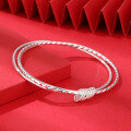 wholesale S999 Pure Silver Three Lives Three Times Silver Bracelet for Women, Wholesale Simple Youth Style Solid Fine Bangle with Smooth Surface-0-2
