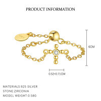 wholesale S925 Sterling Silver European And American Luxury Butterfly Zircon Ring For Women, French-style Geometric Design Chain Wholesale-K2088-Gold Adjustable opening