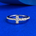 wholesale Metal material, new style diamond ring full diamond cross small tail ring for women, simple and personalized thin stackable ring fashionable trendy design-0-0