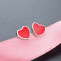 wholesale S925 Sterling Silver Black and Red Heart Stud Earrings, Korean Style Minimalist Niche Design Resin Enamel Drop Earrings Wholesale-0-1