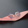 wholesale S925 Sterling Silver Micro-Inlaid Leaf Olive Branch Earrings, Korean and Japanese Style, Inlaid with Diamond Zirconia, Round Elegant Stud Earrings for Women-0-3