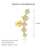 wholesale S925 Sterling Silver Star Earrings With Flash Zircons,-E4920-Gold/Single 925 Silver
