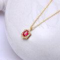 wholesale Metal: S925 silver gold-plated Dunli Jewelry Retro geometric red corundum necklace, luxurious and elegant-0-3