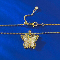 wholesale Metal: S925 Silver Gold Plated Moojing Jewelry Ancient Technique Butterfly Whisper Wish Pendant Chinese Style Gold Necklace Adjustable-N455 Butterfly Wish Pendant [with chain]  925 silver