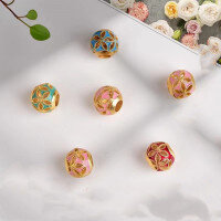 wholesale Golden ancient method Lu Lu Tong Vietnamese sand gold handmade DIY pendant bead spacer bead barrel bead enamel scattered bead accessories pink-Dark blue hollow beads