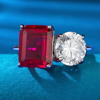 wholesale S925 Silver European and American New Style Simulated Diamond 8*10 Pigeon Blood Red Ring Cross-Border E-commerce Model-R691 Red Diamond No.7