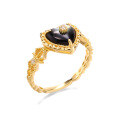 wholesale S925 Silver Vintage Black Mother-of-Pearl Heart Ring Set, Elegant Abalone Shell Bowknot Ring Exquisite-0-1