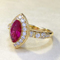 wholesale S925 Silver Gold-Plated Vintage Pigeon Blood Red Oval 5*10mm Ruby Ring-0-1