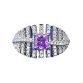 wholesale S925 Sterling Silver 5*5mm Square Purple Diamond Ring for Women, Fashionable Commuter Style, Live Streaming Edition-0-4
