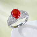 wholesale S925 Silver 7x9mm Oval Sunset Orange High-Carbon Diamond Ring Simulated Diamond Ring Women's-0-2