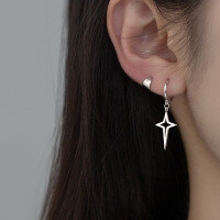 wholesale S925 Sterling Silver Korean Version Minimalist Fresh Four-Pointed Star Ear Clasp, Personalized and Stylish Earrings G7454-S925 Silver-Earrings 925 Silver