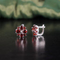 wholesale S925 Sterling Silver Natural Wind Flower Earrings with Genuine Garnet Gemstone, British Clasp, Women's Style, Sweet and Delicate-0-0