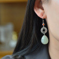 wholesale 925 Silver Inlaid New Chinese Style Long Hetian Jade Earrings, Retro Chinese Hanfu Ear Accessories with Waterdrop Jade-0-1