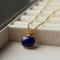 wholesale 18k gold plated 925 sterling silver with natural royal lapis lazuli, no white spots, small niche pendant bag charm-0-0