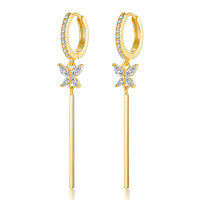 wholesale 925 Sterling Silver Earrings with a Gentle and Exquisite Temperament, Butterfly-Inlaid Diamond Drop Earrings for Women, Cross-Border Exclusive European and American Accessories-Gold 925 silver