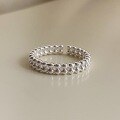 wholesale S925 Sterling Silver Korean-style Textured Bead Ring for Women, Minimalist Double-Layer Circle Ring Stackable Design for Index Finger-0-6