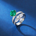 wholesale S925 silver pure silver ring with green gemstone design, zirconia, high-carbon diamond, and ice-cut floral style, elegant women's silver jewelry-0-1