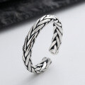 wholesale S925 sterling silver retro vintage hand-woven twisted wire Thai silver open ring fashionable index finger ring-0-2