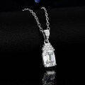 Sterling Silver Natural Blue Topaz Moissanite Necklace Pendant, 1ct Emerald Cut-0-2