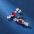 wholesale S925 Sterling Silver Material Elegant Earrings Inlaid with 5A High Carbon Diamond Zircon Ruby Stud Ear Wholesale and Drop Shipping for Women-0-3