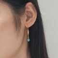 wholesale Silver Japanese Light Luxury Amazonite Lily of the Valley Long Drop Earrings, Mori Girl Style Geometric Floral Blue Dangle Earrings Wholesale-0-1