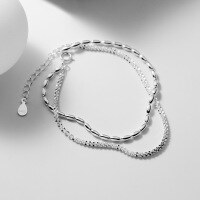 wholesale 925 Sterling Silver Double-Layer Starry Sky Bracelet, Rice Grain Silver Bead Bracelet Stackable Wristband Fashionable and Versatile Jewelry S450-S925 silver one>925 silver