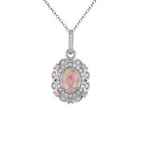 wholesale 925 Silver European and American Fashion Light Luxury Pink Opal Egg-Shaped Necklace for Women, High-End Zircon Collarbone Chain Wholesale-Pink Opal Sterling Silver Necklace 925 Silver