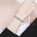 wholesale S925 Sterling Silver Korean-style Chunky Chain Link Tube Bead Double Round Pendant Goodluck Trendy Bracelet for Women-0-2