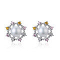 wholesale 925 Sterling Silver Christmas Snowflake Earrings Customizable with Pearl and Zircon OEM/ODM-0-8