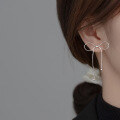 wholesale S925 silver small and simple smooth bow tassel ear studs cute sweet ins earrings M0129-0-0