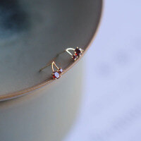 wholesale Metal: 9K AU375 Gold Korean K Gold Wholesale Department Japanese and Korean Exquisite Cute and Versatile Cherry Earrings with a Girly Feel-9K per price