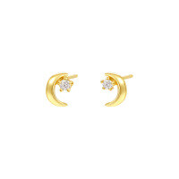 wholesale S925 Sterling Silver Zircon Star Earrings, Minimalist Ear Hoops for Women-E4419-Gold 925 Silver