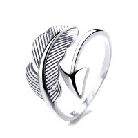 wholesale S925 Sterling Silver Angel Feather Cupid Arrow Ring Ethnic Retro Forest Style Irregular Index Finger Ring for Women-A153J/2.4g Adjustable opening