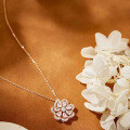 wholesale S925 Silver Lace Edge Necklace Style Hollow-Out Diamond-Simulant Pendant Floral Flower Pendant Jewelry-0-3