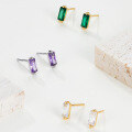 wholesale 925 Sterling Silver Minimalist Rectangular Stone-Studded Earrings, Ins Niche Luxury High-End Sense Color Zircon Earrings-0-1