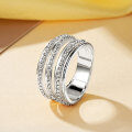 Zircon Geometric Design Three-Row Ring for Women, Light Luxury, Versatile Commuting Style-0-12