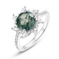 wholesale S925 Sterling Silver Cross-Border New Product Euro-American Style Green Moss Ring for Women, Fashionable Light Luxury Moss Agate Ring Wholesale Customization-0-5