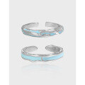 wholesale S925 Sterling Silver Original Niche Design Cold-toned Irregular Textured Blue Drip Glaze Open Adjustable Ring Unisex-0-0