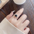 wholesale S925 Silver Fashion Korean Twist Square Black Zircon Creative Trendy Versatile Open Ring-0-3