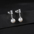 wholesale S925 Sterling Silver Fashionable Light Luxury Style Natural Freshwater Pearl Earrings Women Elegant Gemstone Inlaid Ear Studs-0-1