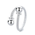 wholesale S925 Silver Cloud Tide Pavilion Fashion European and American Cross-Border Twist Double Sphere Sweet and Cool Style Trendy Versatile Design Open Ring-0-4