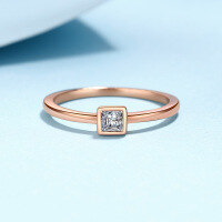 wholesale S925 Sterling Silver Champagne Gold Square Moissanite Ring Pinky Fashion Commuting Light Luxury Style for Girlfriend-30 points champagne gold (moissanite)  17