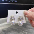 wholesale S925 Silver Zhuo Zhifang Jewelry Trendy Exquisite Inlaid 11mm Pearl Shell Bead European and American Fashion Floral Earrings for Women-0-1