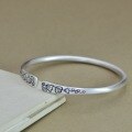 wholesale 9999 Silver Chased Lily of the Valley Blossom Open Bangle for Women, Vintage Pure Silver Literary Niche Fashion Youthful Bracelet-0-1