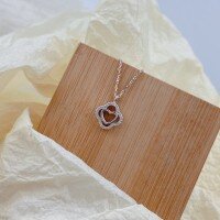 wholesale S925 Sterling Silver Maker's Four-Leaf Clover Full Diamond Hollow-Out Heart Pendant Necklace, Fashionable Minimalist Niche Design Collarbone Chain-Love Clover Necklace>925 Silver